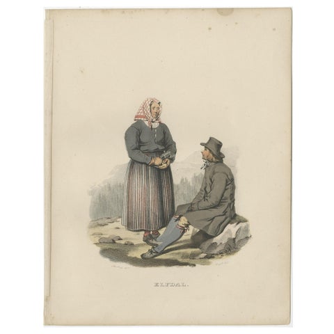 Antique Costume Print of Älvdale, Dalarna, Sweden, c.1864