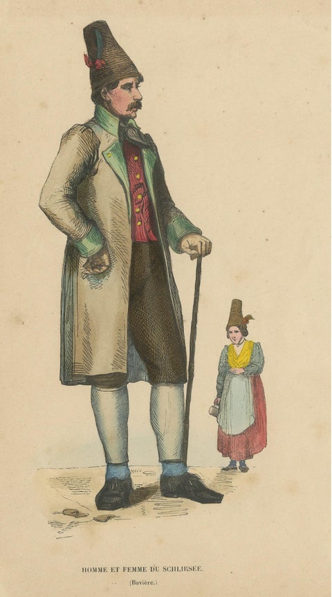 Antique Costume Print of Figures from Schliersee by Wahlen, 1843, view 3