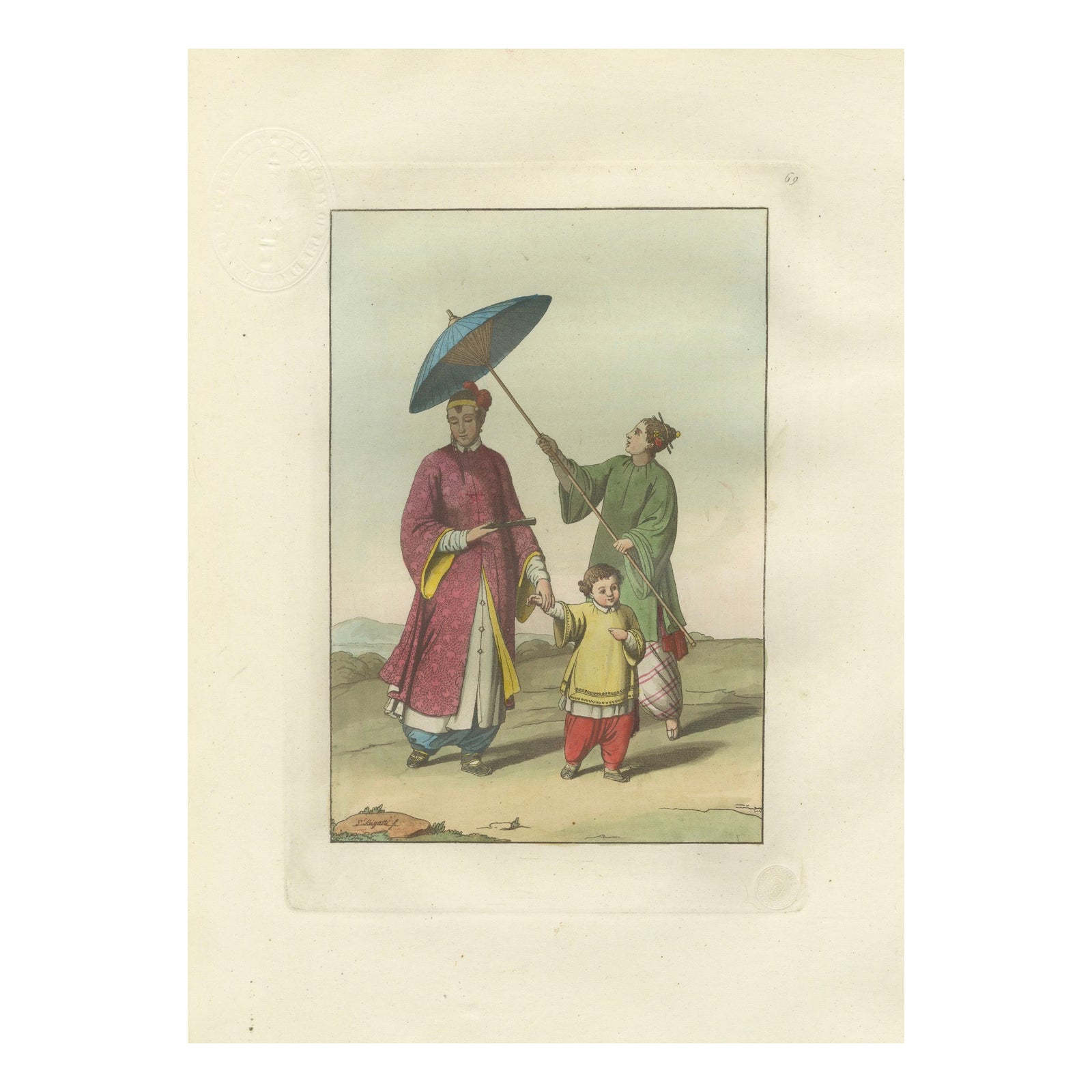 Chinese Noble with Attendant and Child, Hand-Coloured Costume Plate - 1815