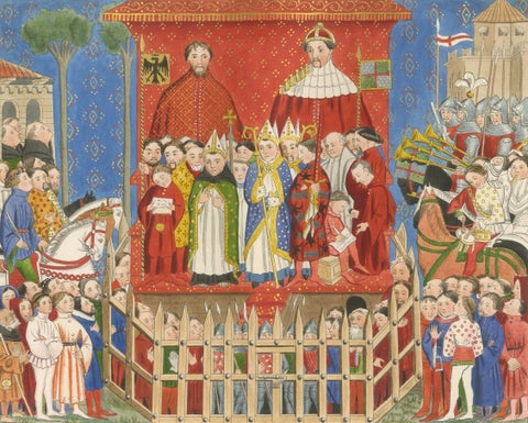 Medieval Coronation Ceremony, Hand-Colored Costume Plate by Paul Mercuri, 1845, close-up 1