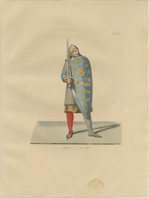 Six Medieval Costumes Hand-Colored Lithographs, France, Circa 1860, view 4