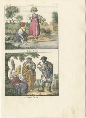 Russian Women Washing Linen and Russian Peasants with a Distaff, 1842, view 2