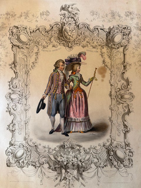 Louis XVI French Rococo Court Costume Lithograph, 1778, Published 1847, view 7