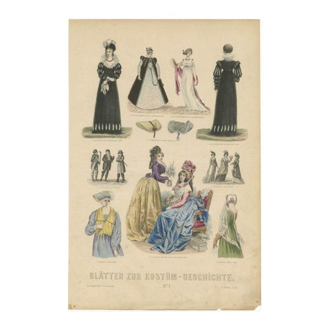 Antique Costume Print of Paris / France, Leipzig / Germany and Others