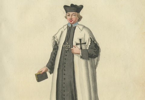 Chaplain of the Teutonic Order: 1791 Hand-Colored Engraving in Ceremonial Attire, close-up 2