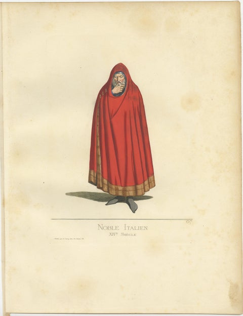 Antique Print of an Italian Nobleman, 14th Century, by Bonnard, 1860, view 3
