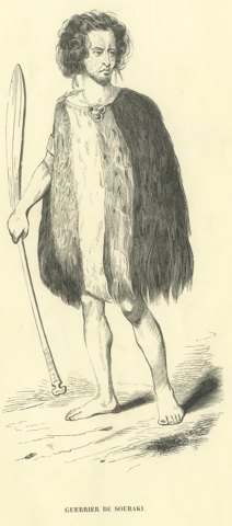 Souraki Warrior, Antique Wahlen Costume Print, 1843-1844