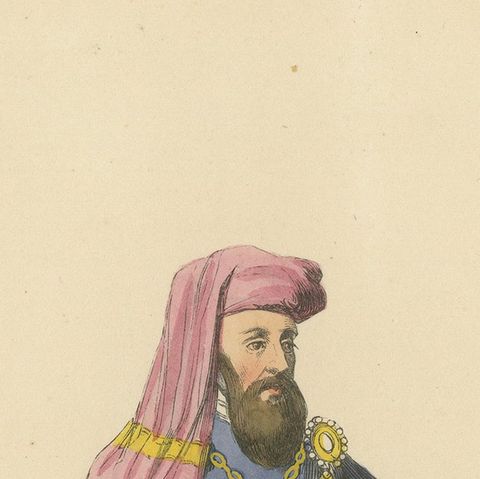 William de Beauchamp in Noble Attire in An Original Handcolored Lithograph, 1847, close-up 5