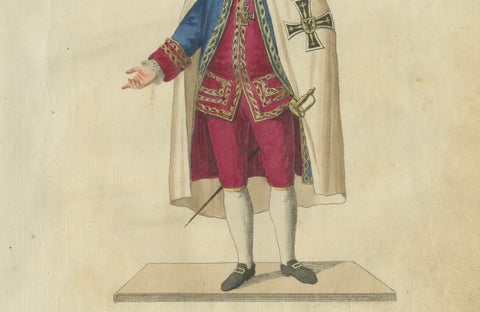 Grand Master of the Teutonic Order: 1791 Colored Engraving in Ceremonial Robes, close-up 1