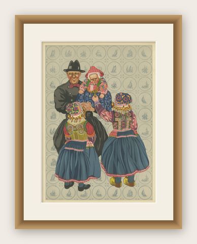 Traditional Dutch Costume from Marken, Men and Children in Festive Dress, 1932, shown framed