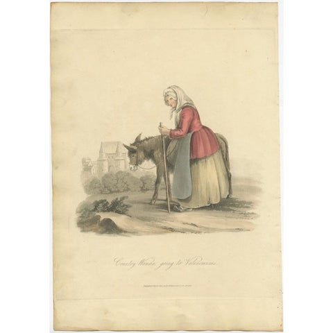 Antique Print of a Country Woman Going to Valenciennes in France, 1817, view 2
