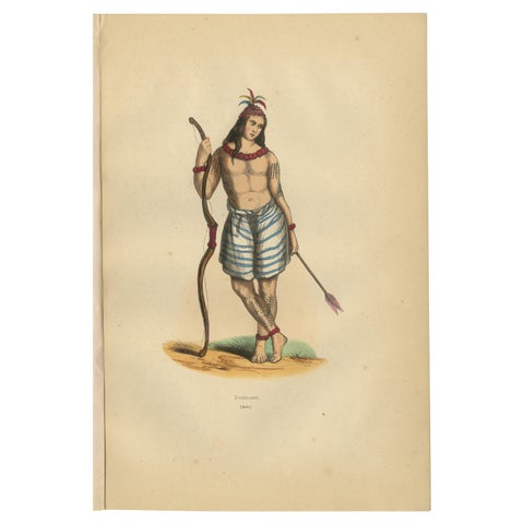 Striking 1844 Lithograph of a Formosan (Taiwanese) Warrior in Traditional Attire