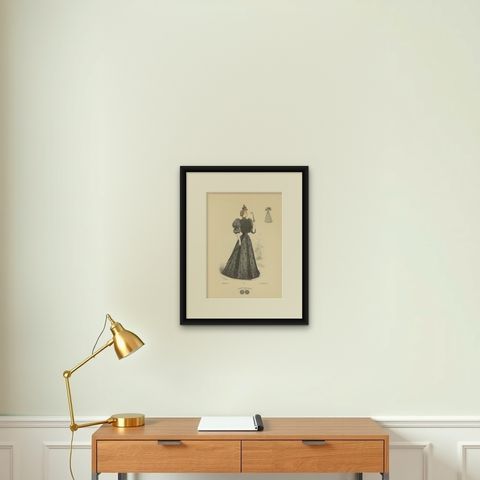 Victorian Grace: Fashion Lithograph by L. Michau and M. de Solar from 1889, shown framed on a wall