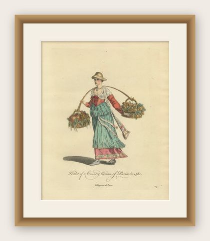 Italian Country Woman Costume Print, Pavia Peasant Dress, 1749, shown framed