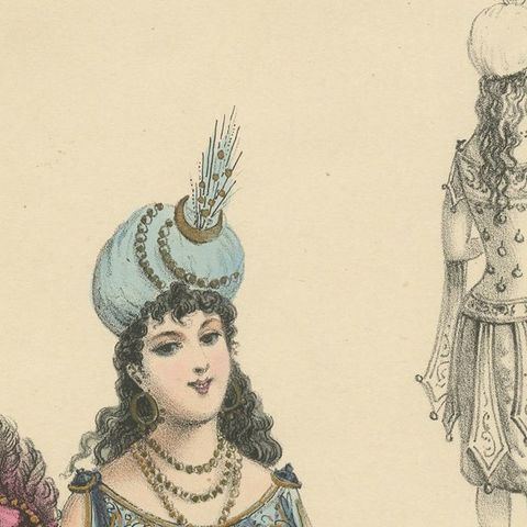 Antique Fashion Print, Lady in Oriental Costume by G. Donjean, c.1870, close-up 1