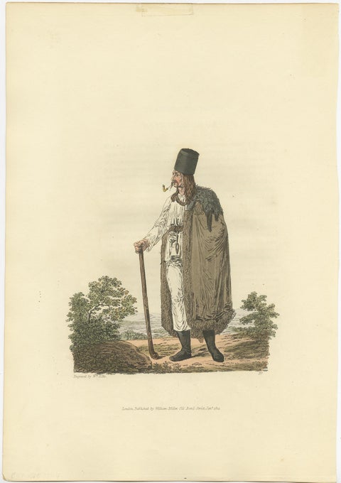Original Hand-Colored Antique Costume Print of a Peasant from Hungary, 1804, view 3