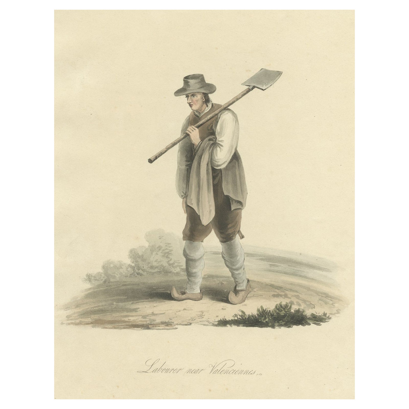 Antique Engraving of a Laborer Near Valenciennes in the North of France, 1817