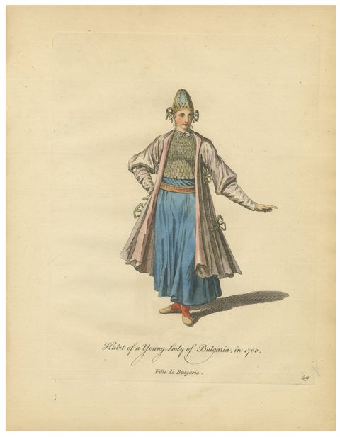 Antique Costume Print Young Lady of Bulgaria Traditional Dress Jefferys, 1749