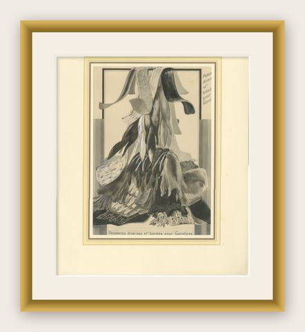 French Art Nouveau Fashion Design of Fur Trimmings and Pelts, c.1910, shown framed