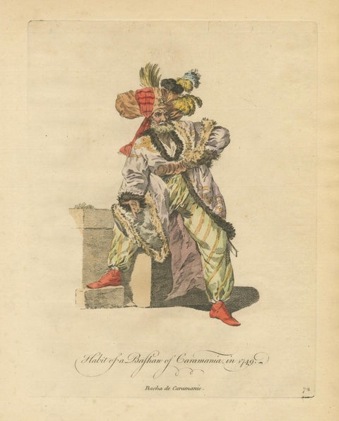 Antique Costume Print, Bashaw of Caramania, Ottoman Figure, 1749, close-up 1