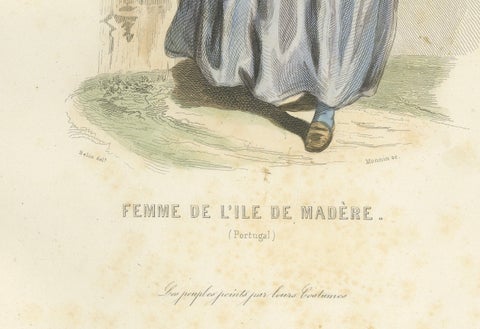 Set of Four Antique Portuguese & Madeira Folk Costume Engravings, circa 1850, close-up 5