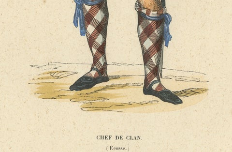Scottish Clan Chief in Highland Dress, Hand-Coloured Lithograph, c.1845, close-up 4