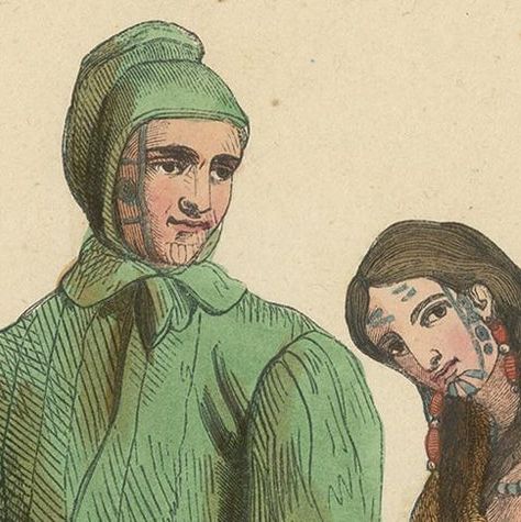Antique Costume Print of Chuckchi People by Wahlen, 1843, close-up 1