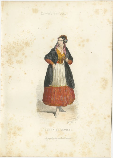 Set of Three Antique Iberian Costume Engravings, Spain & Portugal, circa 1850, view 4