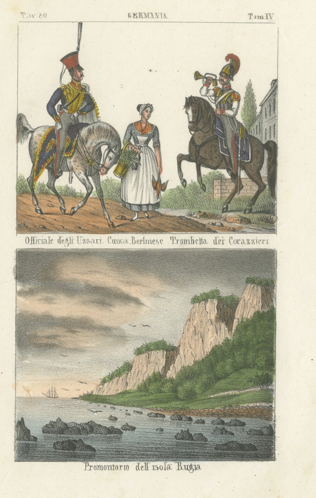 Hussar Officer, Berlin Cook and Cuirassier Trumpeter with the Rügen Cliffs, 1842