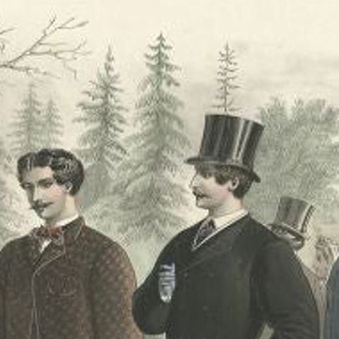 Large Antique Fashion Print, 1861, close-up 1