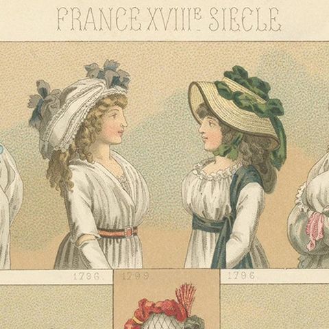 Pl 123 Antique Print of French 18th Century Women's Costumes by Racinet, close-up 1