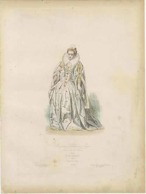 Antique French Costume Print of Marguerite Duchesse de Savoie, Renaissance Dress, view 3