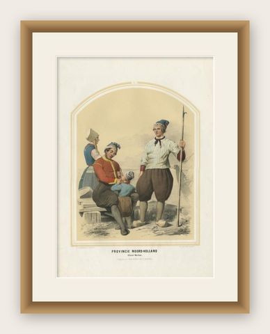 Antique Costume Print of the Province of Noord-Holland, Marken in Holland, 1857, shown framed