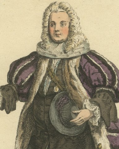 Gentleman of Nuremberg in Full Dress with Wig and Fur Gown, 1755, Jefferys 1757, close-up 1