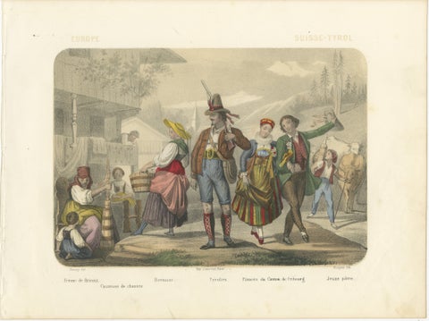 Swiss and Tyrolean Costumes, Fiancés of Fribourg and Tyrolean Figures, c.1845, view 2