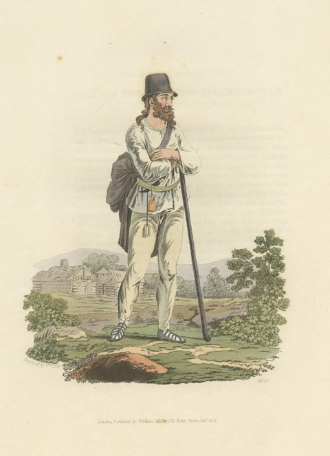 Old Print of a Peasant of Hermannstadt 'Sibiu', Transylvania, 1804, close-up 1