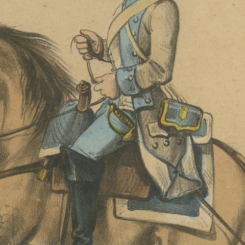 Spanish Cavalry Lithograph by José Rubio y Villegas: Mounted Lancer, 1861, close-up 1