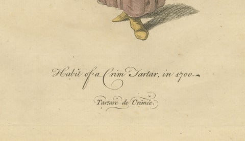 Crimean Tartar Archer Costume Print, Hand-Colored Jefferys 1749, close-up 3