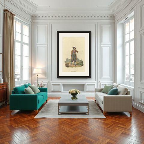 Traditional Austrian Male Costume: Regency Era Fashion from 1804-1808, shown framed in a room