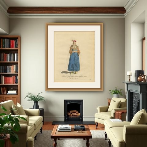 Greek Lady of Pera, Ottoman Costume Print, Hand-Colored Engraving, 1749, shown framed in a room