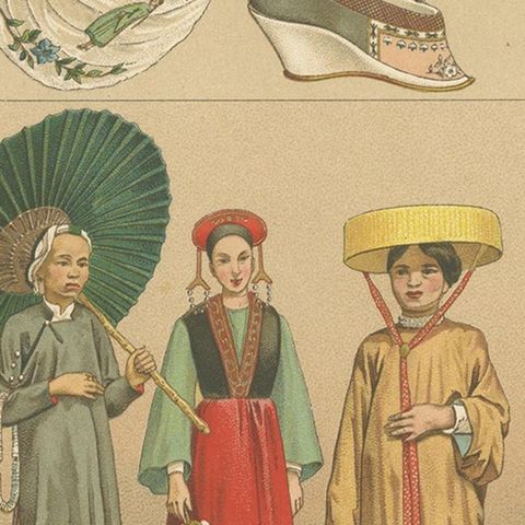 Pl. 55 Antique Print of Asian Costumes by Racinet, 'circa 1880', close-up 2