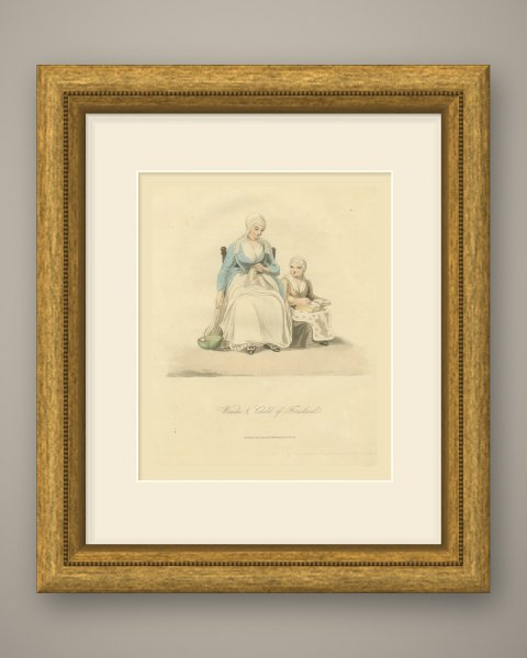 Woman and Child of Friesland, Frisian Dress, Antique Ackermann Print, 1817, shown framed