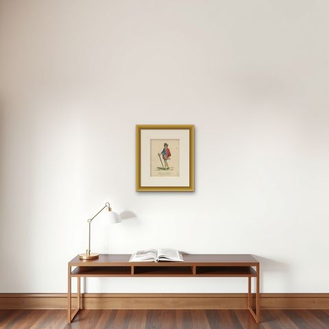 Antique Print of a Danish Nobleman in 1626, Published in 1805, shown framed on a wall