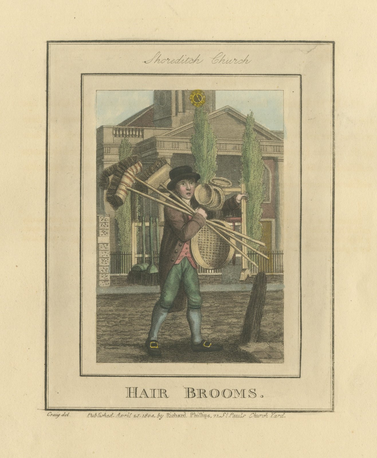 Hair Brooms, Shoreditch Church, Cries of London, 1804