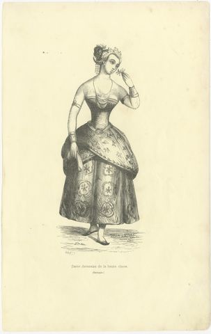Javanese Lady of the Upper Class, Antique Wahlen Costume Print, 1843-1844, view 2