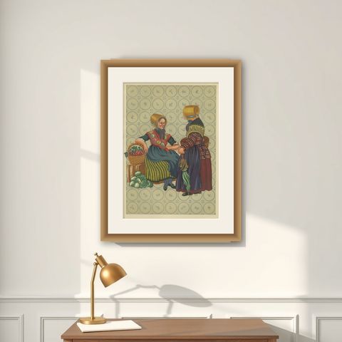 Limburg Peasant Women in Straw Bonnets, First Half of the 19th Century, shown framed on a wall