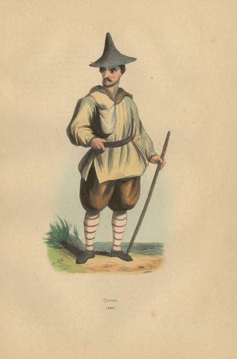 Traditional Korean Attire in 19th Century Hand-Colored Lithograph, close-up 3