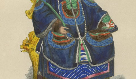 Chinese Emperor Costume Plate, Hand-Colored Lithograph, 1854, close-up 3