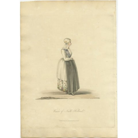 Old Print of Woman in Traditional Clothes of Noord-Holland the Netherlands, 1817, view 2