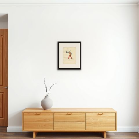 Antique Print of a 14th Century Italian Military Costume by Bonnard, 1860, shown framed on a wall
